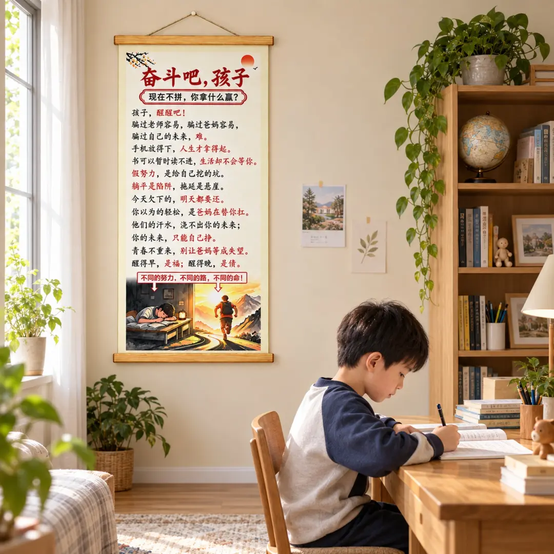 奋斗吧孩子挂画激励孩子学习教室学校读书自律劝学励志背景装饰画