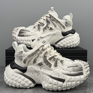 炸街增高运动鞋 欧洲站男鞋 网红爆款 轮胎底擦色老爹鞋 2025秋冬新款