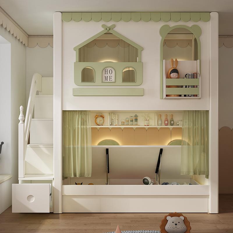 公主铺床双层床城堡女孩上下床高低床子母床儿童上下床男孩树屋