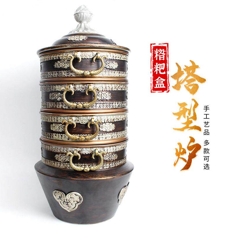 藏式糌粑盒供果盘新款雕刻红铜仿古果盘收纳罐奶果盘家用摆件米盒
