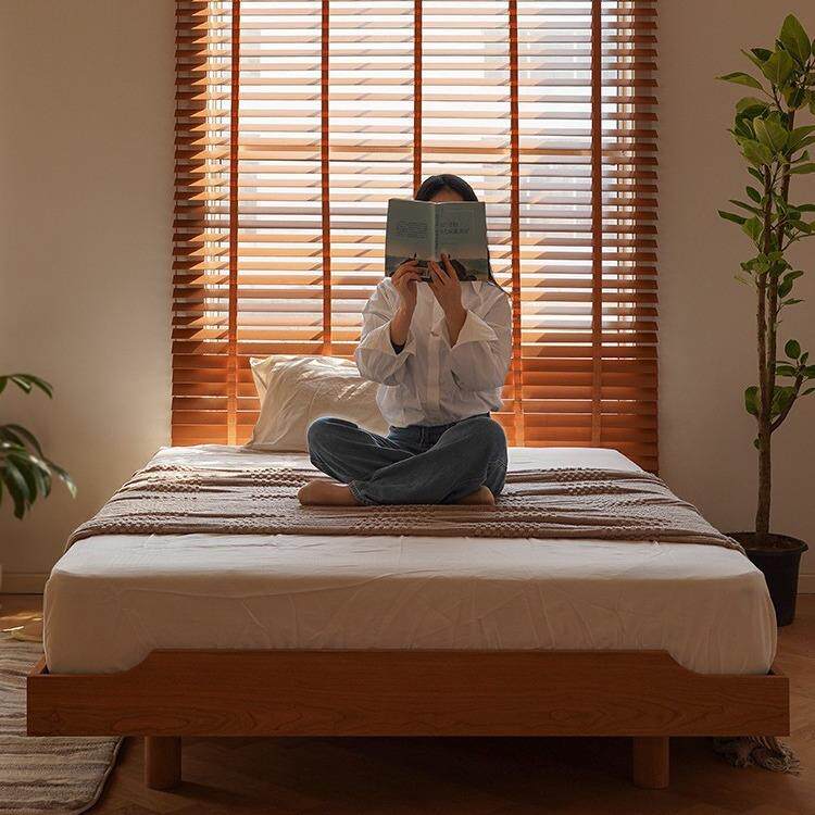 日式全实木床樱桃木现代简约小户型悬浮无床头床榻榻米床原木家具