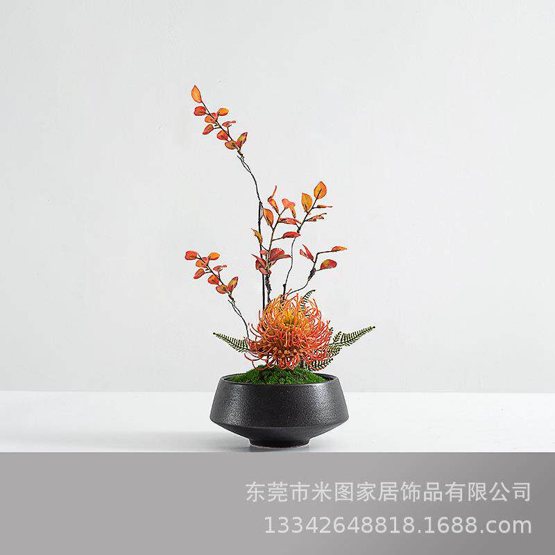 新中式餐桌摆花样板房茶室角几假花摆设饭店家具桌面仿真花艺摆件
