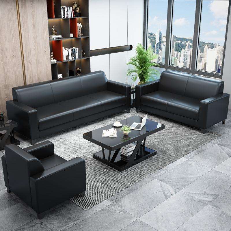 办公沙发商务接待小户型皮沙发会客三人位办公室茶几组合高靠背