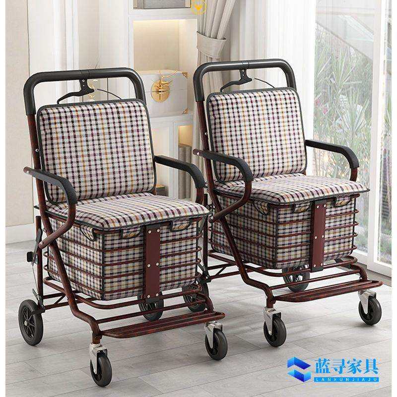 老年代步车可坐可推四轮买菜小拉车座椅折叠助步购物车老人手推车