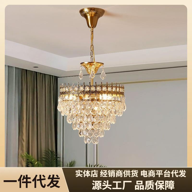 法式轻奢水晶吊灯复古铁艺主卧室餐厅灯美式创意网红过道阳台灯具