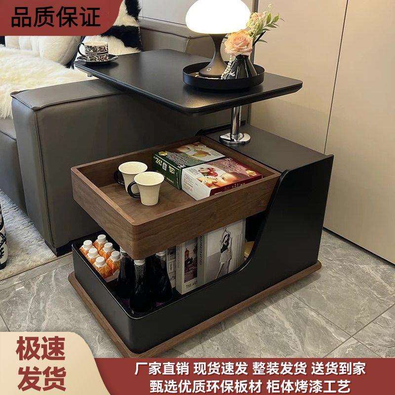 法式复古黑色移动边几可升降茶几边柜现代简约小户型客厅家用推车