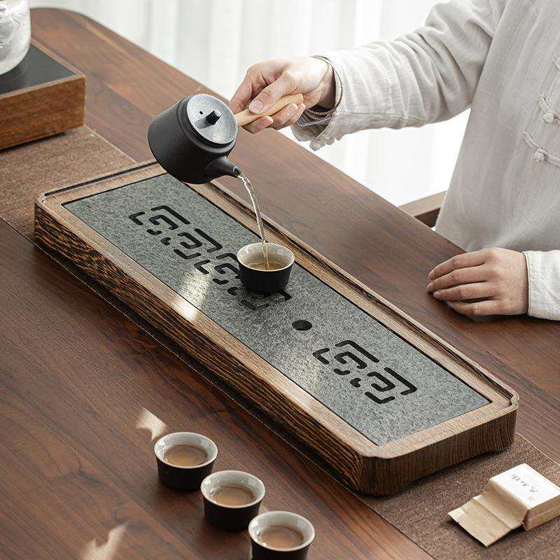 鸡翅木乌金石茶盘简约家用储水排水双用茶台茶几实木沥水茶海