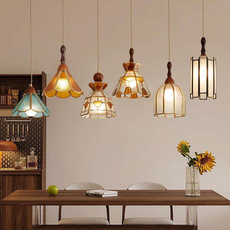新款复古美式吊灯全铜纯手工焊锡灯卧室床头餐厅法式玻璃小吊灯