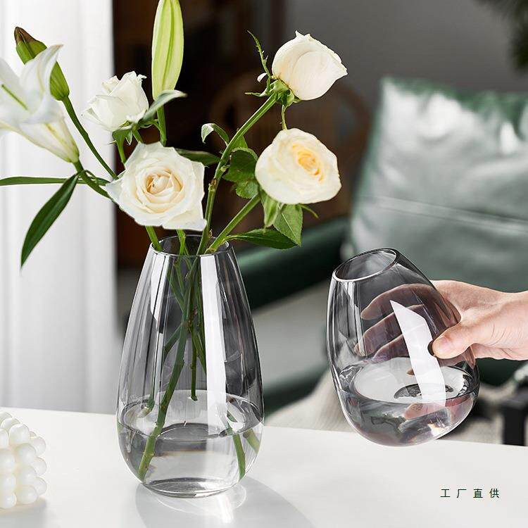 新款小口玻璃花瓶透明轻奢客厅酒店插花玫瑰百合鲜花装饰花器摆件