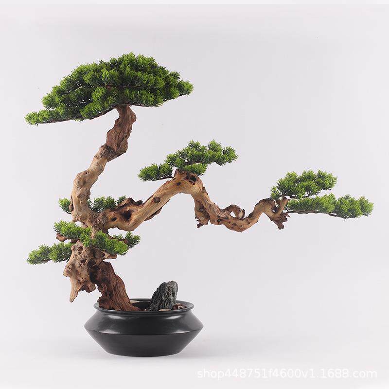 创意新中式仿真迎客松装饰品家具店松树摆件家居玄关桌软装工艺品