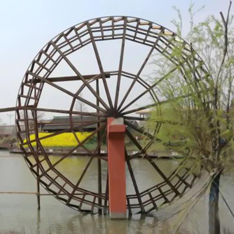 景区大型钢木结构电动旋转水车网红流水园林景观装饰摆件成品