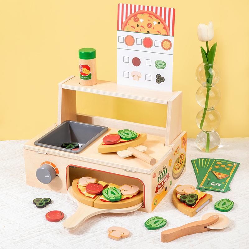 儿童仿真木质披萨烤箱pizza切切乐厨房过家家早教益智玩具3-6岁