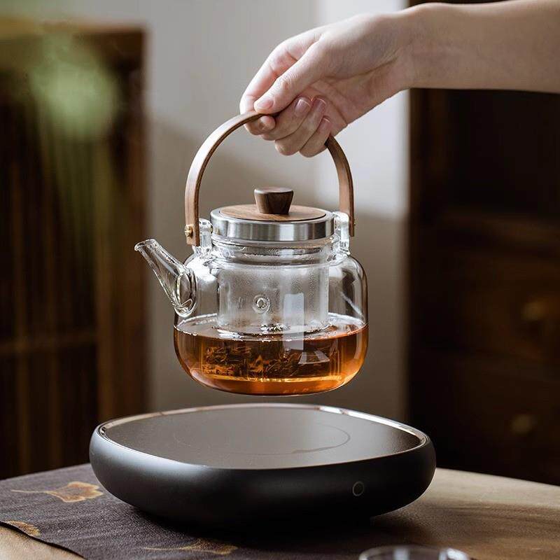 家用高硼硅玻璃锤纹提梁壶电陶炉煮茶器竹把透明茶壶围炉多功能壶