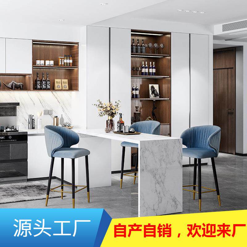 美式轻奢铁艺家用吧椅高脚凳吧台凳靠背椅公司前台接待椅网红吧椅