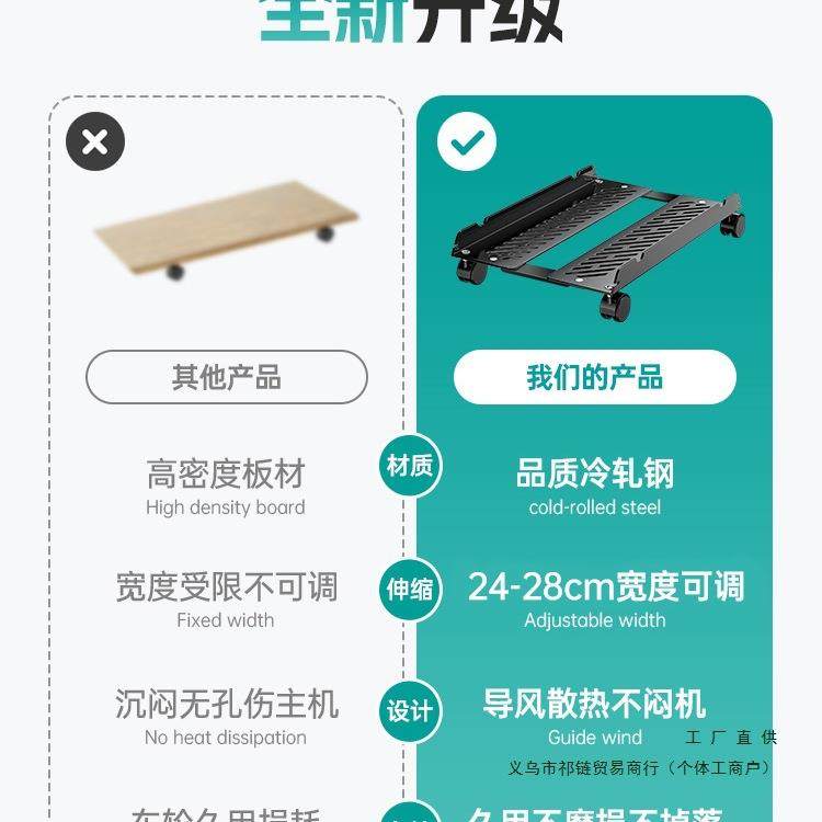 置简电脑主机托架移动底座可移动台式机箱置物架加高固定托盘支架