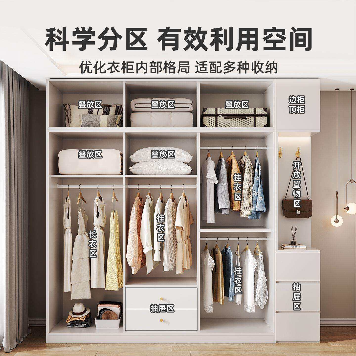 新款实木衣柜推拉门家用卧室现代简约移门小户型大衣橱防霉带抽屉