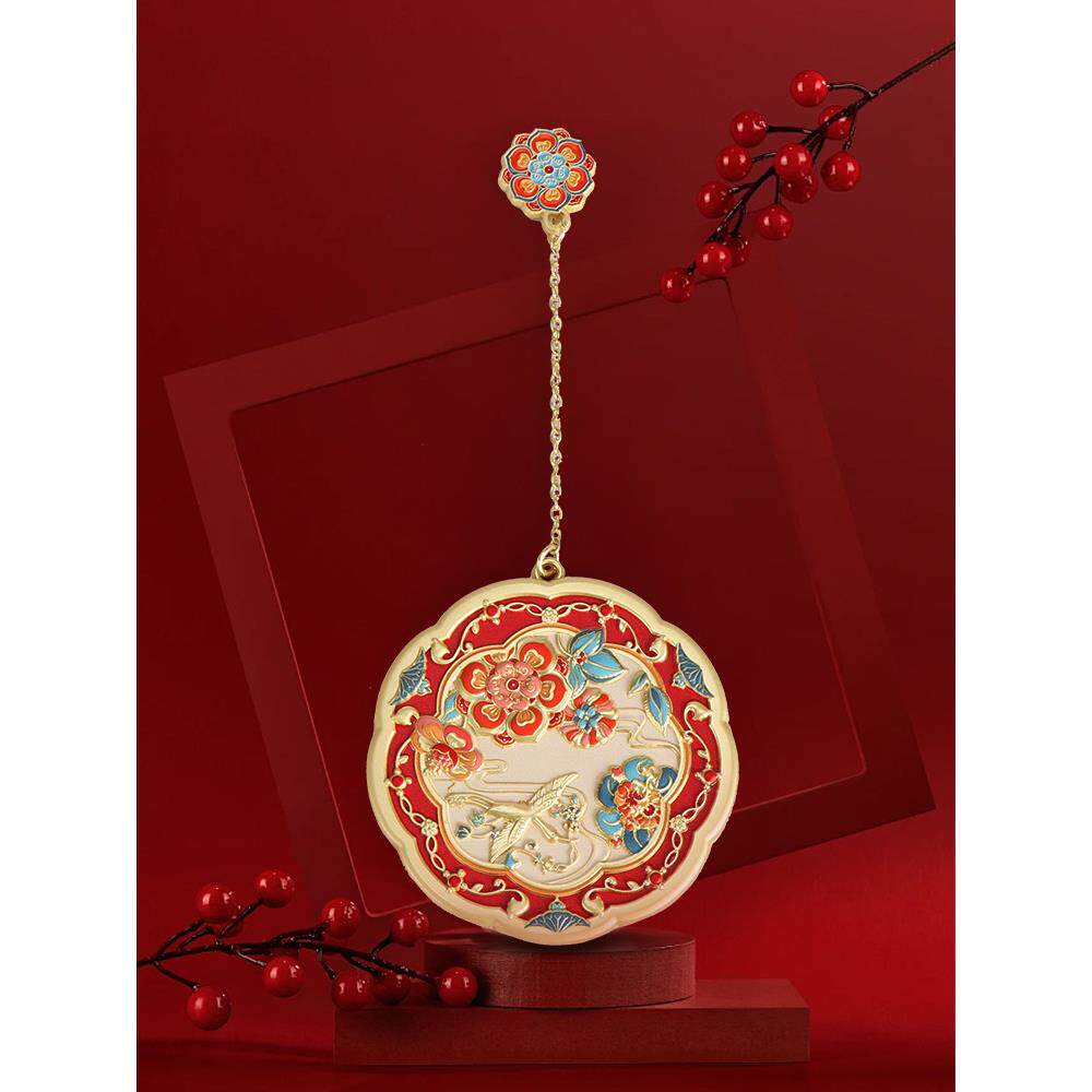 陕历博金鸾宝相古风博物馆文创镜带皮套结婚圆镜子手持化妆镜新品