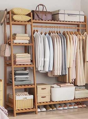 衣架落地晚上睡觉放衣服床头挂衣卧室房间出租房衣柜简易实木家用