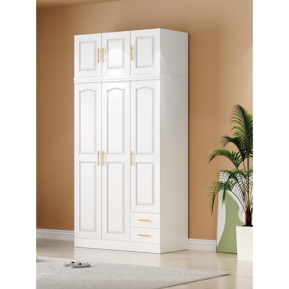 全实木松木衣柜阳台白色一二三四五六门田园开门儿童加顶角柜可订