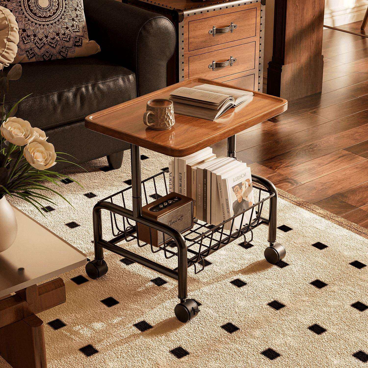 沙发边几可移动客厅小推车置物架带轮奶油风小茶几家用简易小Tω