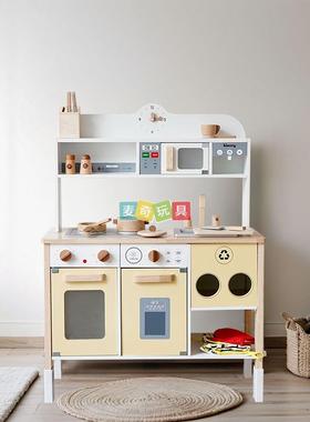 kienvy木质厨房煮饭玩具套装儿童仿真过家家烧菜灶台带菜板厨具