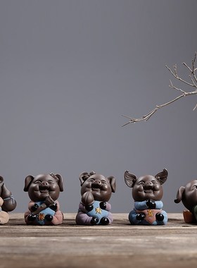 陶瓷工艺品猪客厅装饰品创意中式家居办公室博古架玄关小摆设