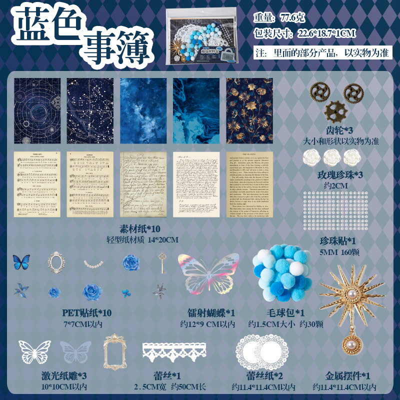 蓝色系痛包材料谷美扎包吧唧谷子diy素材填充物配件扎包徽章展示