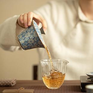 景德镇青花繁花三才盖碗陶瓷茶具马蹄盖碗不烫手泡茶碗可悬停开片