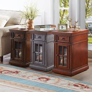 式 美乡村沙茶发边柜实木复古几SFF柜边储物收纳柜客厅移动角几侧