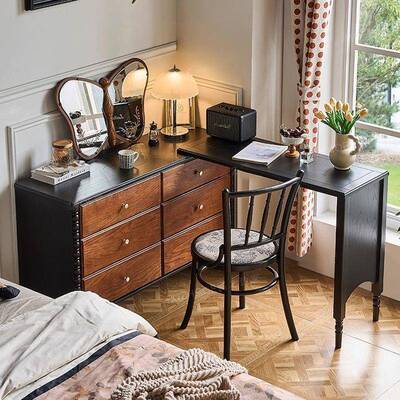 法HHB式中古梳妆风台卧妆室可伸缩梳一体台收纳柜主卧轻奢斗柜高