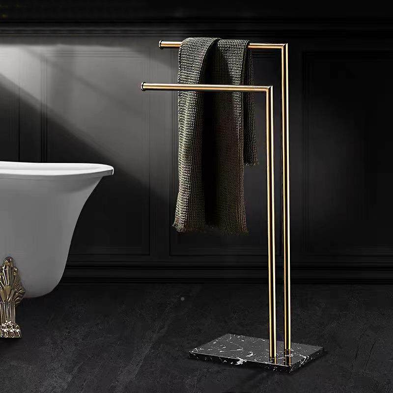 不锈钢落地毛巾杆理石浴室大色金浴巾帽架浴缸挂衣免PXP打孔卫生
