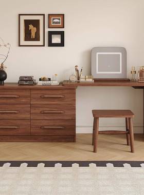 美风黑胡桃梳木妆卧HMG室现代北简约化妆桌收纳台柜一体化妆台床