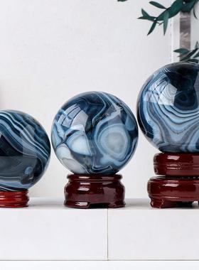 天黑BBO缠丝玛瑙球水晶原石打磨石能量球桌面装饰水然晶工艺品摆