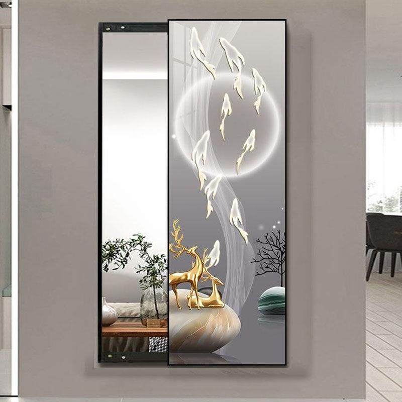 创新款HPJ轻奢玄意九鱼装饰画关门推拉镜试衣镜玄关装饰画入画挂