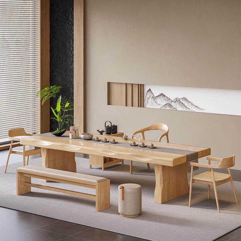 新中茶几式台大板木原木办公茶一实体家JEM用茶桌椅组合大尺寸