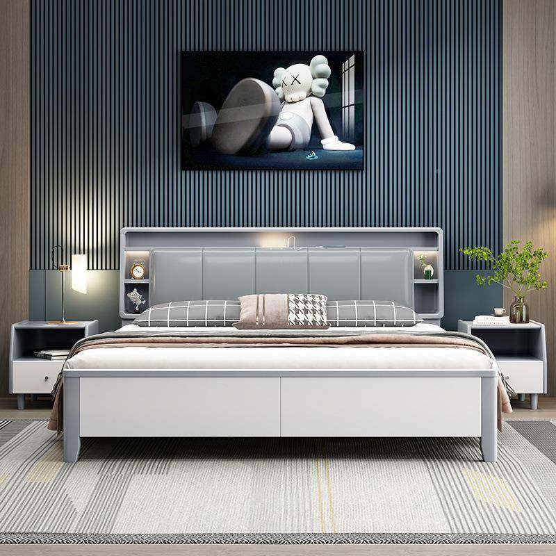 白实木1床8FIC储物现代简约.米双人色床充电主卧多功能置物床软靠