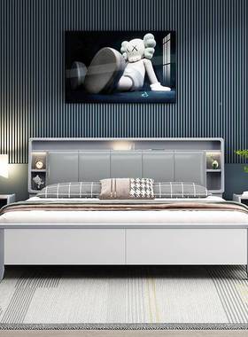 白实木1床8FIC储物现代简约.米双人色床充电主卧多功能置物床软靠