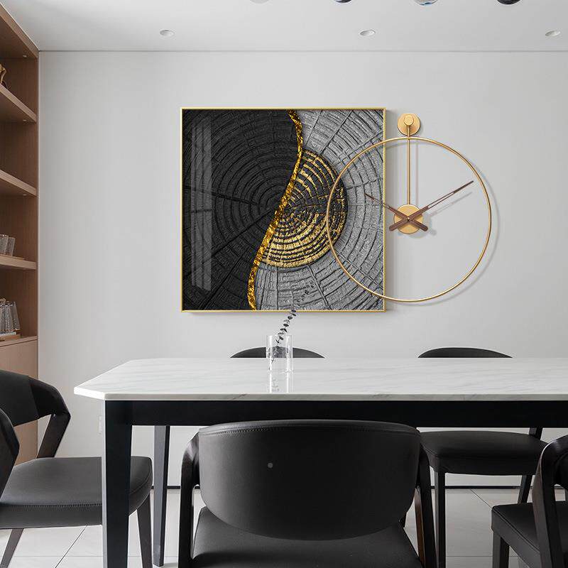 现代轻抽奢象带挂餐厅面装饰画墙饭厅简约客厅THN创钟意钟表挂画
