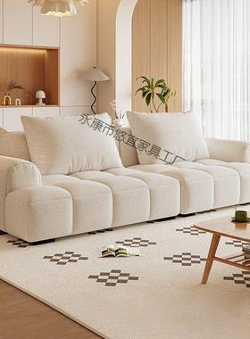 025新法式网红油风雪尼尔棉麻泡芙绒布艺沙发客2厅ZXO沙奶款发猫