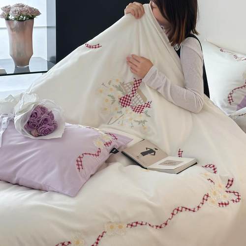 2QQI02款5夏清新纯棉刺绣四春件雏菊的套春天绣花工艺全棉四件套