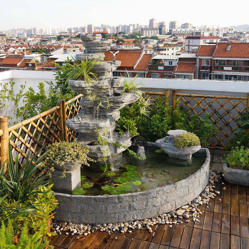 墅花园庭院假山流水喷泉别水鱼池水KVE景观造装饰户外循环池景摆