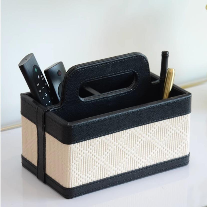 家J48用客厅玄整关茶几收纳盒桌面杂物理轻置物盒奢革皮卧室摆件