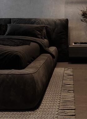 地简约双人床OYV榻米床榻落床主卧别墅大床式极意简布艺床现代