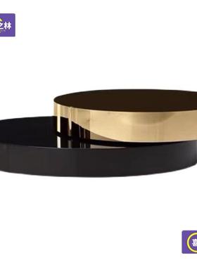 不锈钢玻大小LPY圆茶几组合转客厅家璃用代轻奢黑色极简创现意旋