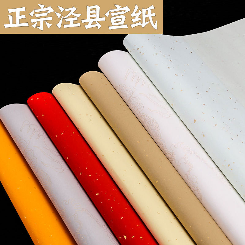 粉彩宣纸书法半生半熟四尺六尺整张对开作品纸仿古彩色描金宣纸
