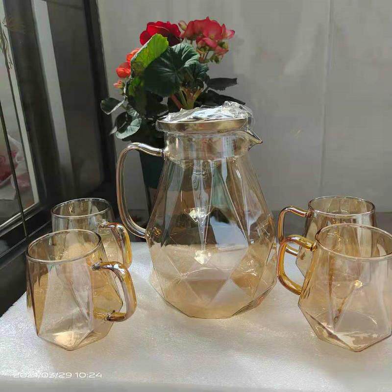 新款香槟凉石冷水壶家用耐热高温白开扎玻璃凉水壶大-容量钻果汁