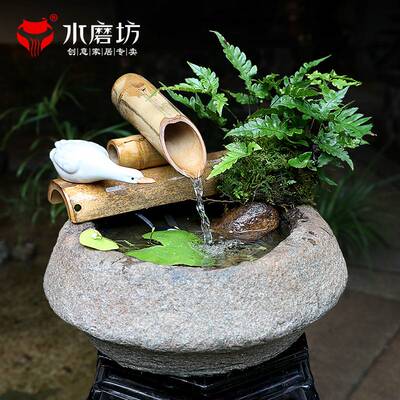 水磨坊中式田园竹子流水鱼缸摆件客厅室内桌面流水喷泉景观装饰品