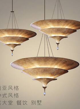 东南亚吊灯泰式i吊灯伞形灯羊皮灯造型灯新中式挑空大厅楼梯间吊
