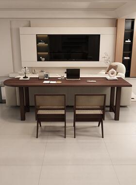 木长条书桌家用窄边写脑字桌客实厅沙发后办双公桌电桌人桌工AEY