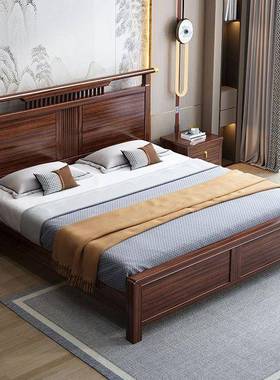 新中式乌金全大实木床现木代中双人CFF床卧室式豪华家用婚床米床